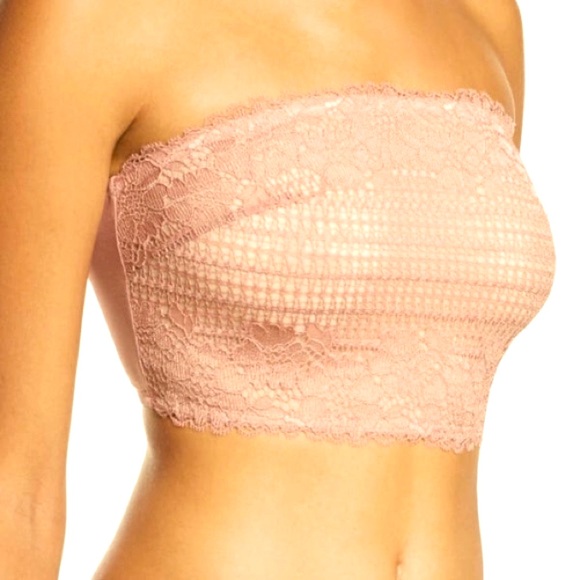 FREE PEOPLE INTIMATELY LACE BANDEAU BRA SCALLOP DETAIL BRALETTE IN ANTIQUE ROSE - Picture 2 of 10